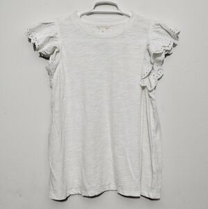 Caslon White Eyelet Sleeve Top Women's L Boho Nautical